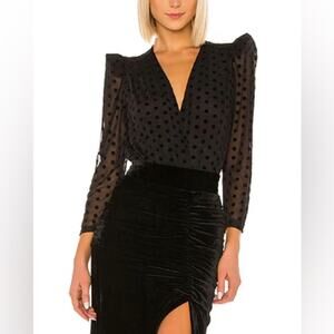 Iorane Black Tulle Swiss Polka Dot Long Sleeve Bodysuit - 36 / XS